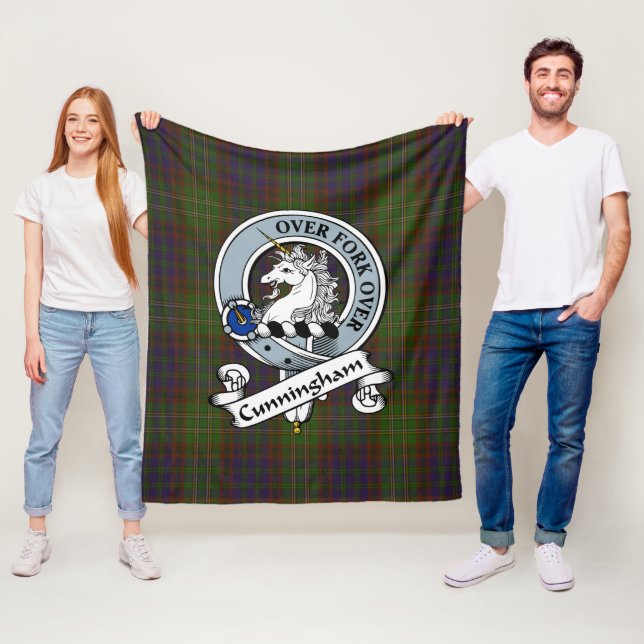 Cunningham Hunting Modern Clan Badge Tartan Plaid Fleece Blanket (In Situ)