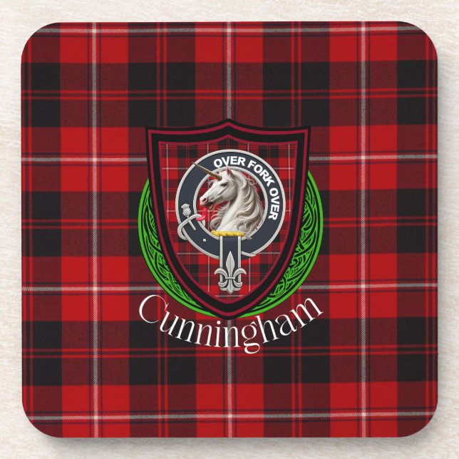 Cunningham Scottish Clan Tartan & Crest Coaster (Front)