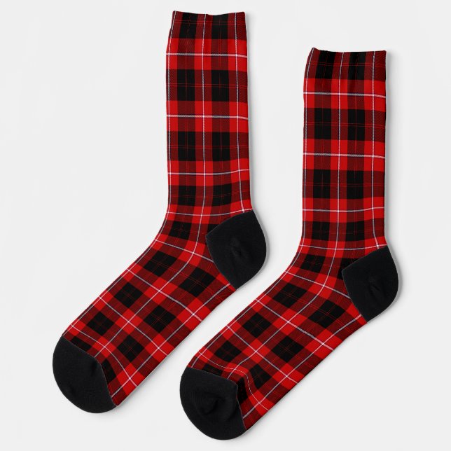 Cunningham Tartan Red Black Plaid Socks (Left)