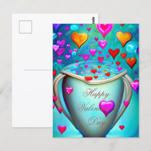 Cup bursting with hearts valentine postcard