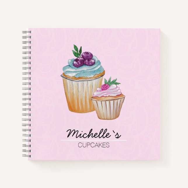 Cup Cakes And Fruits Watercolor Personalised Notebook (Front)