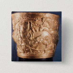 Cup, depicting the capture of a wild bull 15 cm square badge