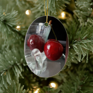 Cup of cherries ceramic tree decoration