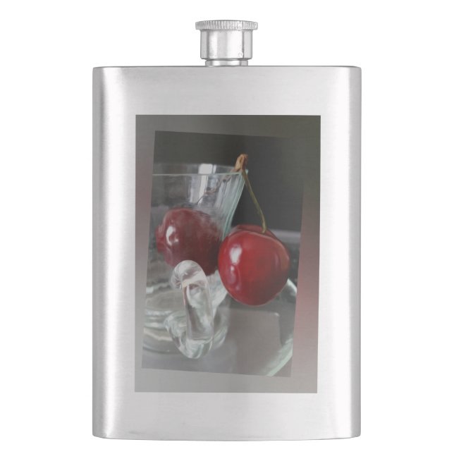 Cup of cherries hip flask (Front)