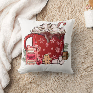 Cup of chocolate with cookies and holy cushion