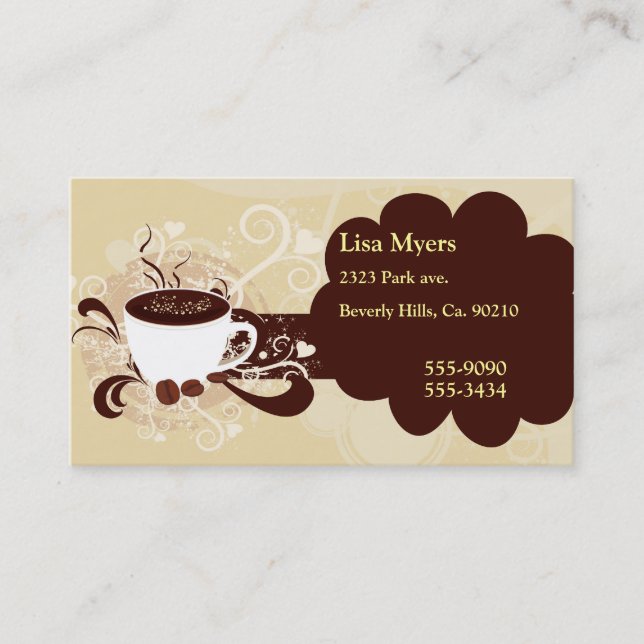 Cup Of Coffee Hearts & Swirls Business Card (Front)