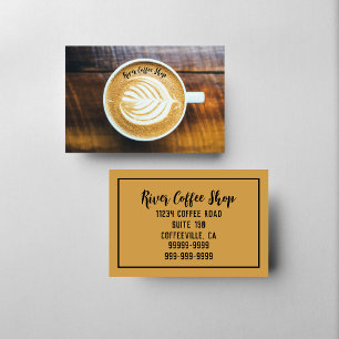 Cup of Coffee Latte Leaf-Shape Foam on Wood Name Business Card