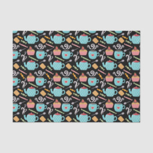 Cup of Coffee Tea Biscuit Cupcake Teapot Black Tissue Paper