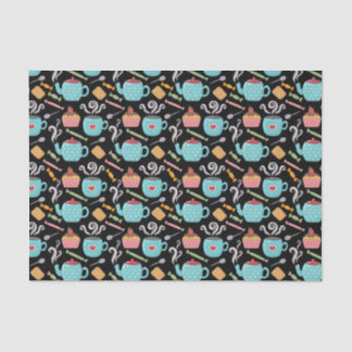 Cup of Coffee Tea Biscuit Cupcake Teapot Black Tissue Paper