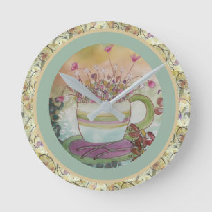 Cup of Flowers-2 Round Clock