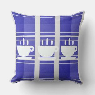 Cup Of Java Blue Plaid Kitchen Cushion