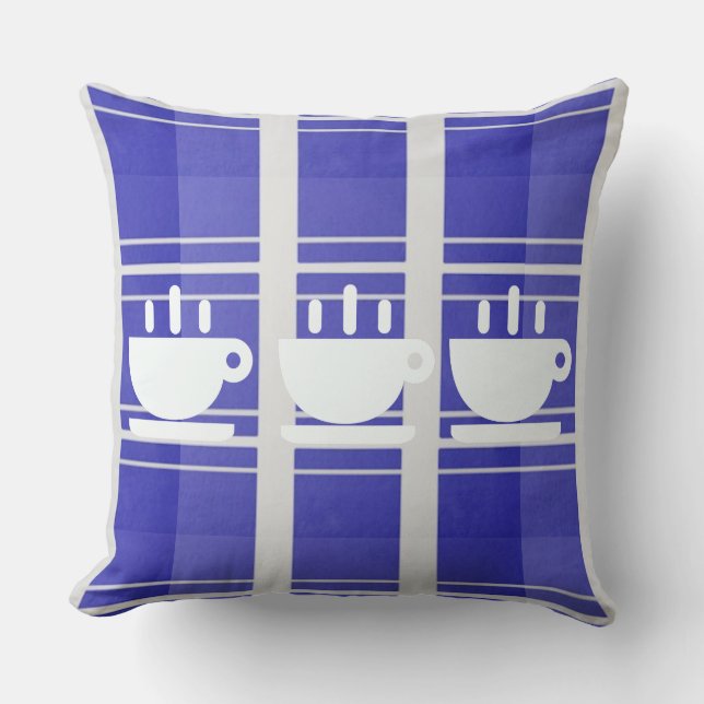 Cup Of Java Blue Plaid Kitchen Cushion (Front)