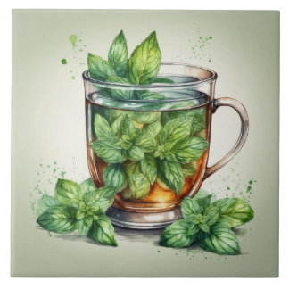Cup of Mint Tea with Fresh Peppermint Leaves Tile