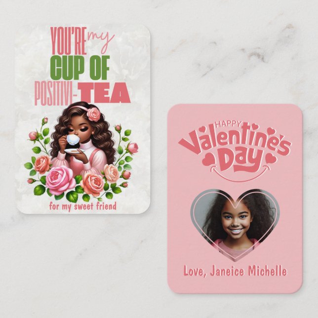 Cup of Positivi-TEA Classroom Happy Valentines Day Card (Front/Back)