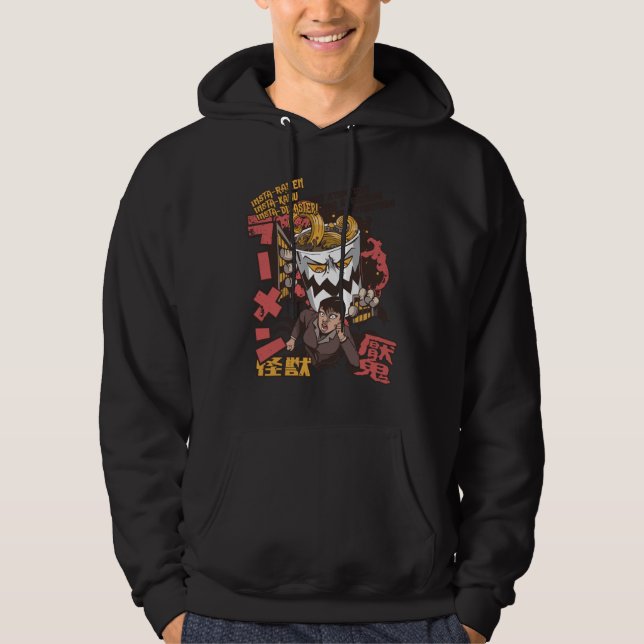 Cup of Ramen Noodle Monster Catching Japanese Girl Hoodie (Front)