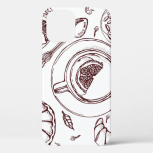 Cup of tea, a pastry, croissant, vintage, hand iPhone 12 case