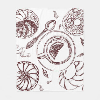 Cup of tea,  a pastry,  croissant,  vintage,  hand fleece blanket