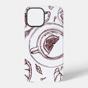 Cup of tea, a pastry, croissant, vintage, hand iPhone 12 case