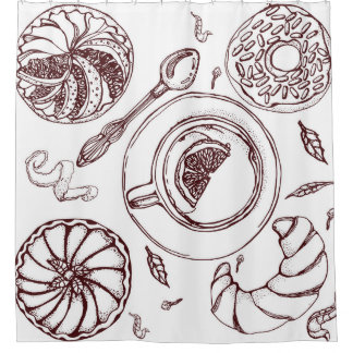 Cup of tea,  a pastry,  croissant,  vintage,  hand shower curtain
