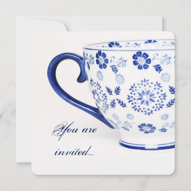 cup of tea victorian blue - tea party invite (Front)