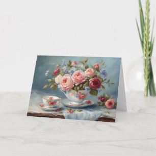 Cup of Tea with Beautiful Flowers Card