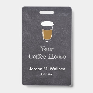 Cup on Chalkboard Coffee Shop Business Employee  ID Badge