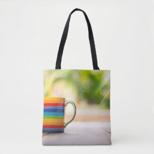 Cup top view coffee table vintage tote bag