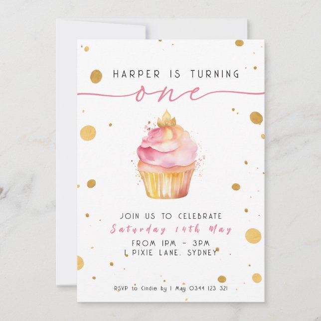 Cupcake 1st Birthday Invitation Girls (Front)