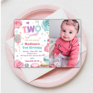 Cupcake 2nd Birthday Party Two Sweet Candy Invitation