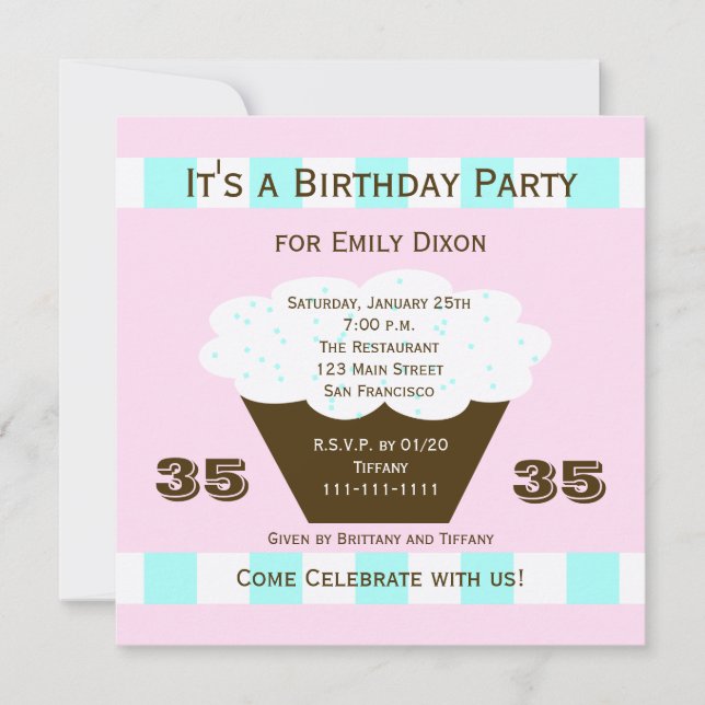Cupcake 35th Birthday Party Invitation 35 Cupcake (Front)