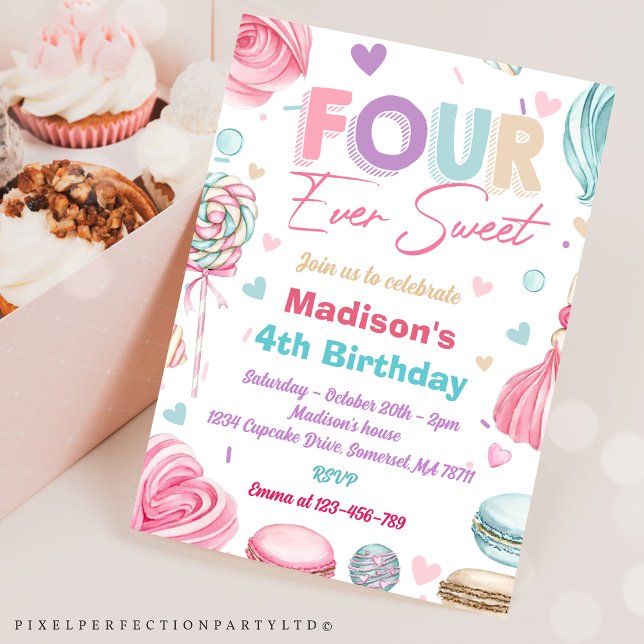 Cupcake 4th Birthday Party Four Ever So Sweet Invitation (Creator Uploaded)