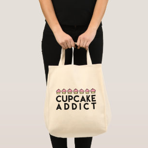 CUPCAKE ADDICT Fun Quote Grocery Tote Bag