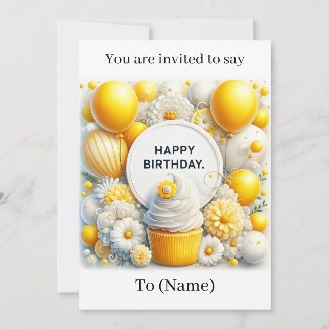 cupcake and balloon birthday invitation card (Front)