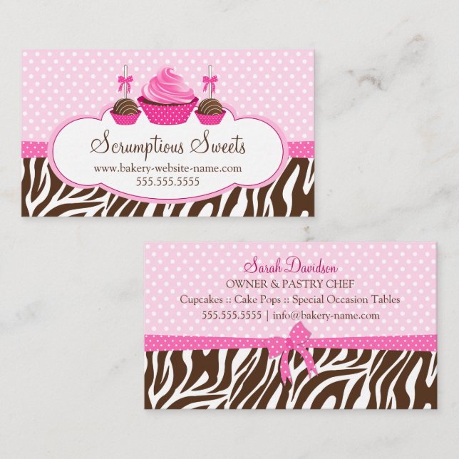 Cupcake and Cake Pops Bakery Business Card (Front/Back)