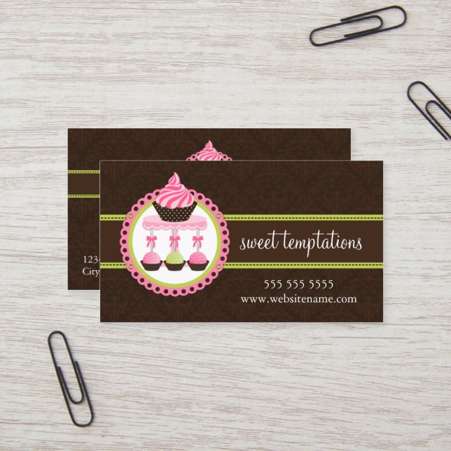 Cupcake and Cake Pops Bakery Business Card (Front/Back In Situ)