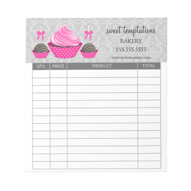Cupcake and Cake Pops Baking Receipts Notepad (Front)