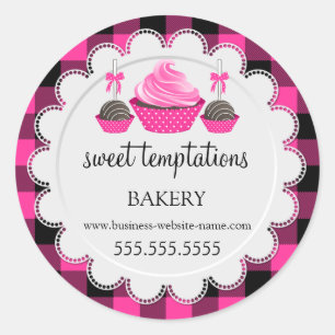 Cupcake and Cake Pops Buffalo Plaid Bakery Classic Round Sticker