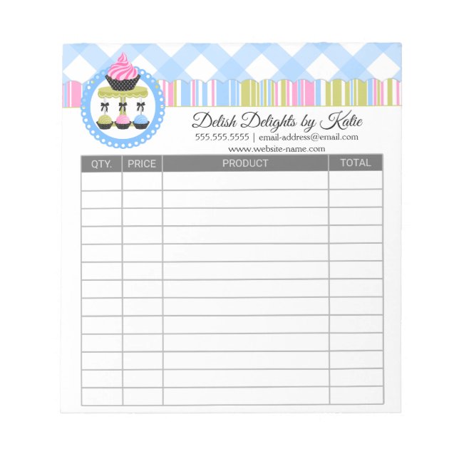 Cupcake and Cake Pops Receipts Notepad (Front)