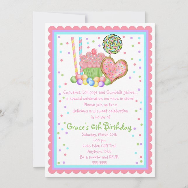Cupcake and Candy  Birthday invitations (Front)