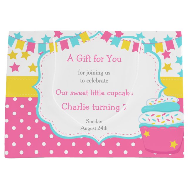 Cupcake and Sprinkles Birthday Party Large Gift Bag (Front)