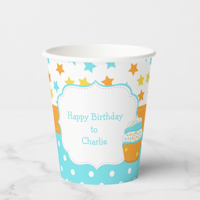 Cupcake and Sprinkles Birthday Party Paper Cups (Front)