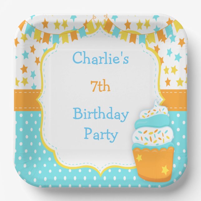 Cupcake and Sprinkles Birthday Party Paper Plate (Front)