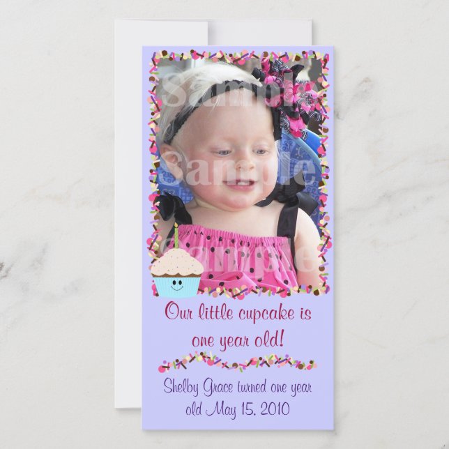 Cupcake and Sprinkles Birthday Photo Card (Front)