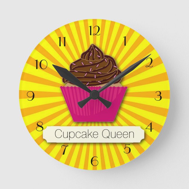 Cupcake and Sunshine Personalize Add your Text Round Clock (Front)