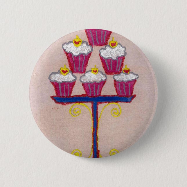 Cupcake Art Print with Cherry and Pink Background 6 Cm Round Badge (Front)