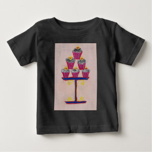 Cupcake Art Print with Cherry and Pink Background Baby T-Shirt
