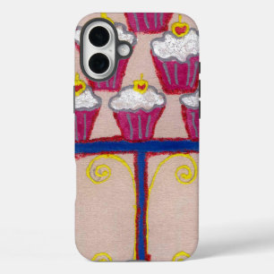 Cupcake Art Print with Cherry and Pink Background iPhone 16 Plus Case