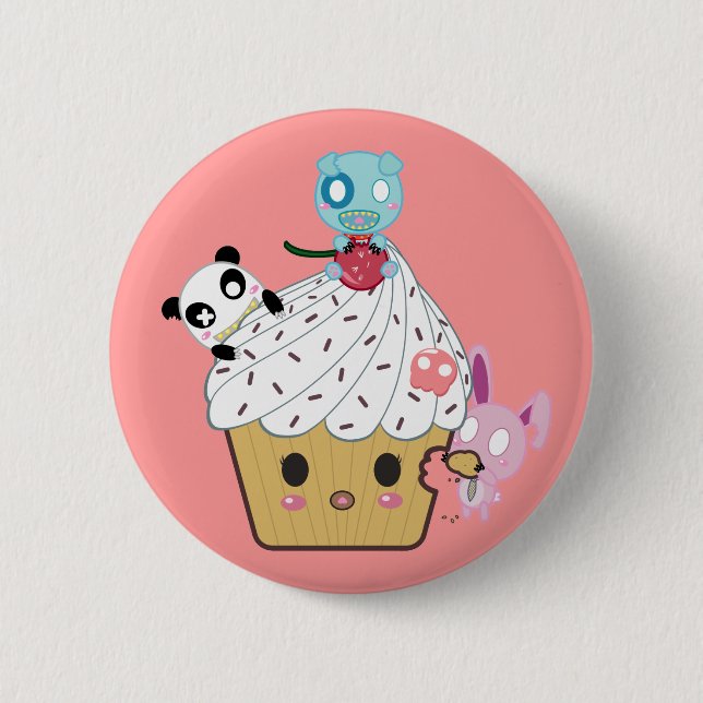 Cupcake Attack! (>_<) 6 Cm Round Badge (Front)