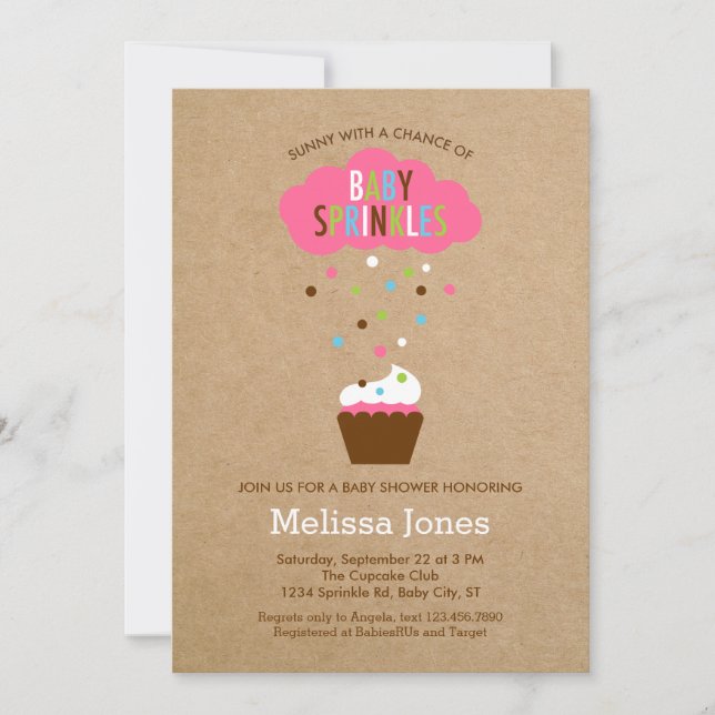 Cupcake Baby Sprinkle Baby Shower Invitation (Front)