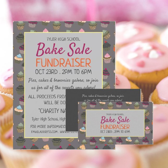 Cupcake Background, Charity Bake Sale Event Advert Business Card (Creator Uploaded)